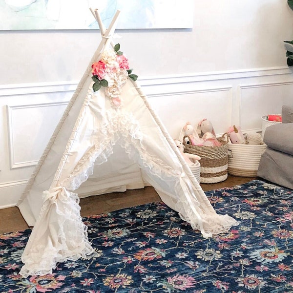 Girls Lace Teepee Tent / Poles Included