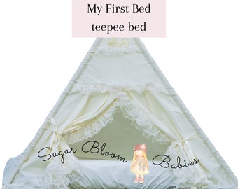 Off White Lace Girls Teepee Tent, Slumber Party Sleepover Teepee