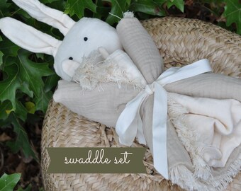 Newborn Swaddle Wrap, Cotton Muslin Blanket, Baby Appease Toy