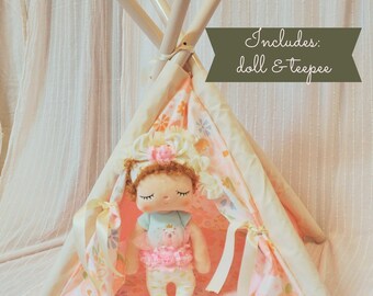 First Baby Doll, Rag Doll, Camping Teepee Tent for Dolls