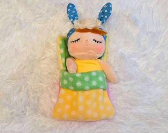 Bunny Doll in Bed, Miniature Toy Doll