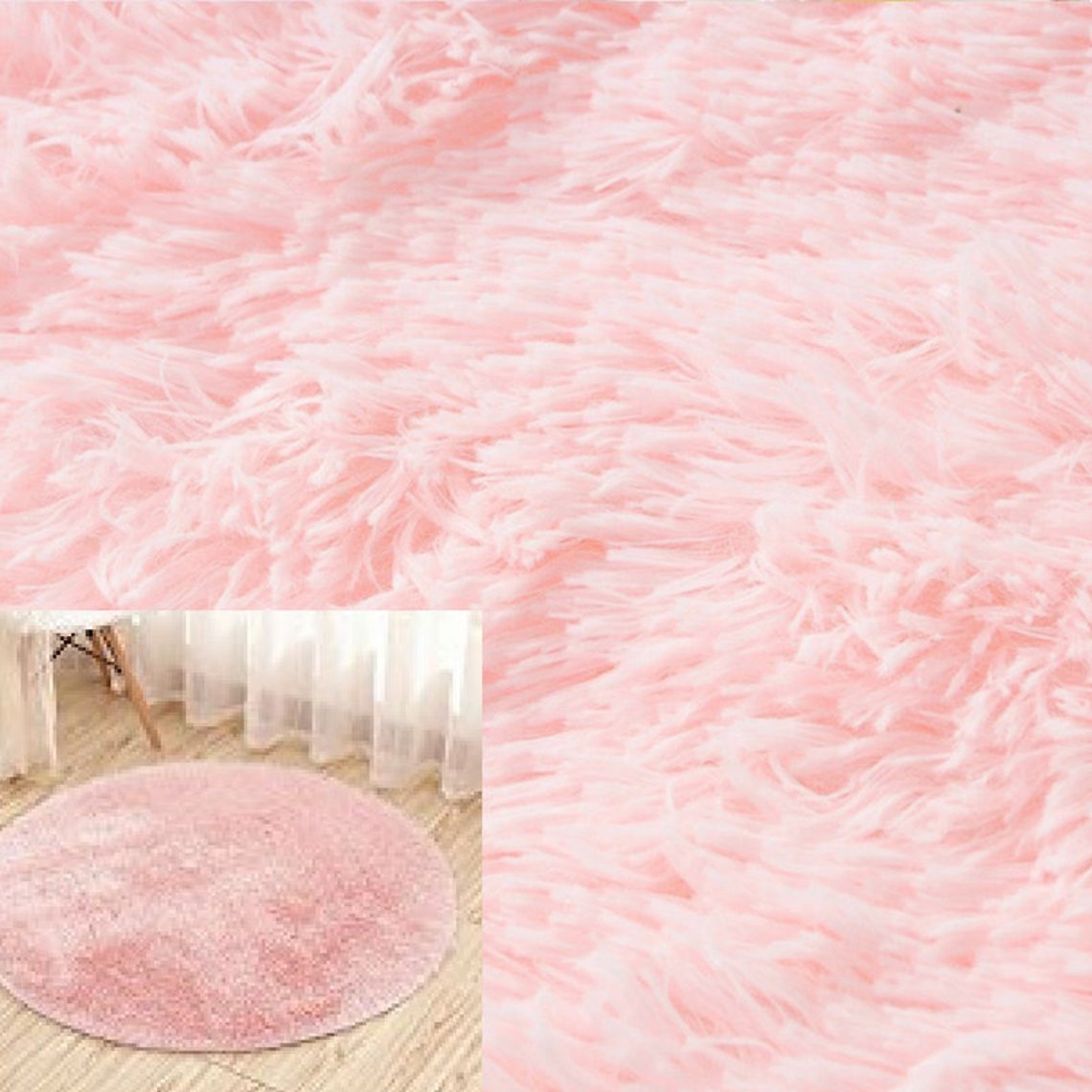 Round Pink Faux Fur Area Rug for Nursery Decoration Small Etsy