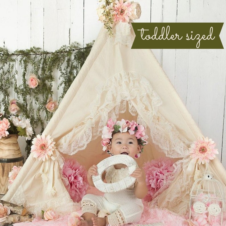 Toddler Teepee Tent for Kids with Lace and optional Pink image 1