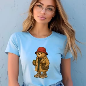 Bear Graphic Tee, Coffee Bear T-Shirt, Cute Bear Fashion Shirt, Designer Bear Print, Trendy Bear Tee for Women
