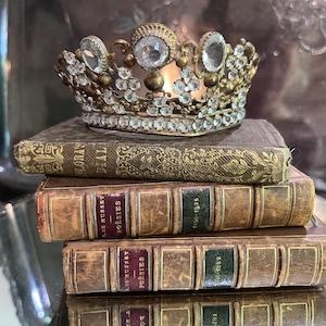 Antique Saints Crown French Holy Mary Jeweled Crown Rhinestones Gilded Brass Santos Crown