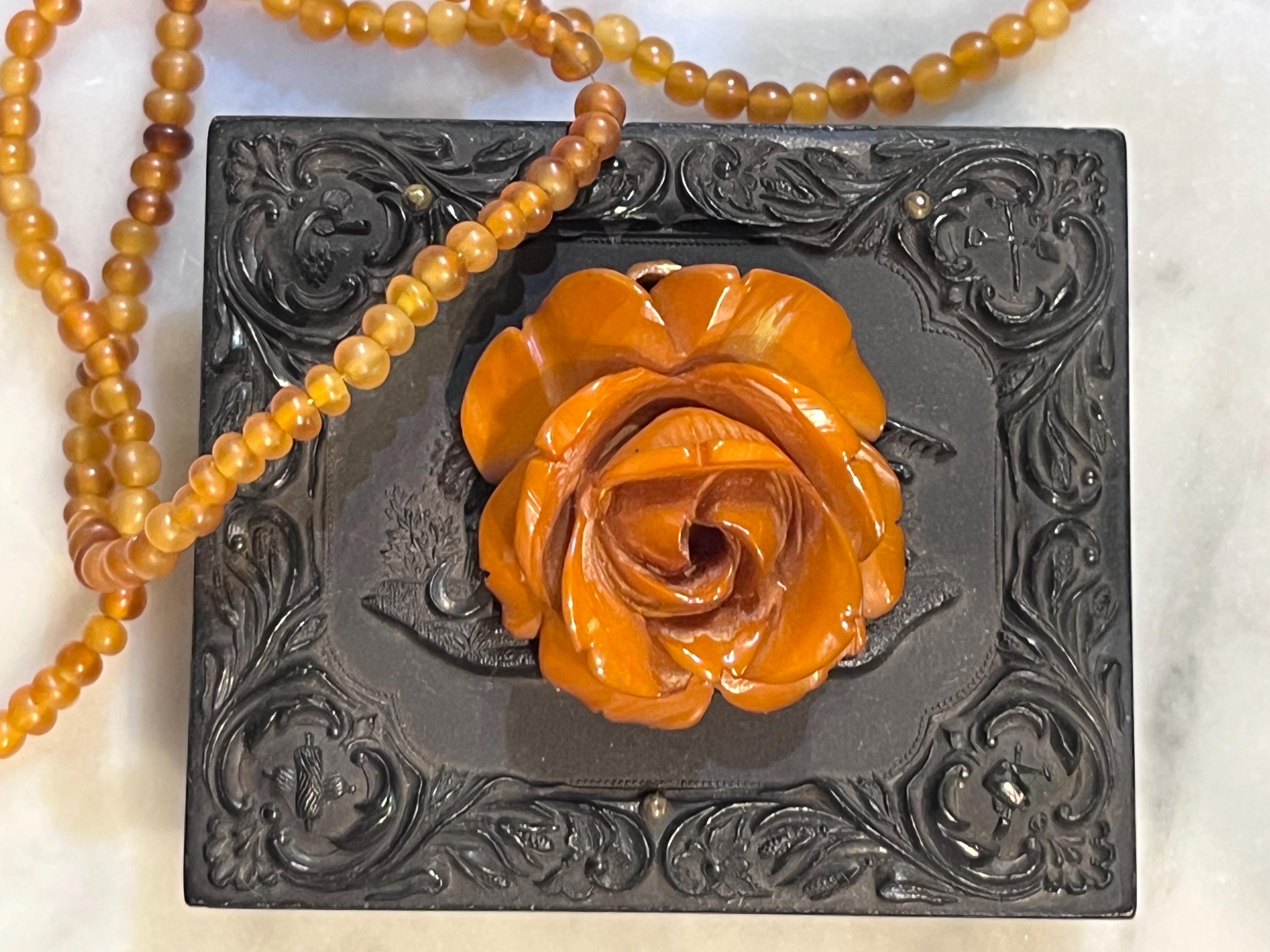 Antique Art Deco Bakelite Orange Brown Rose Pendant EUC Collectors Know Vintage Bakelite Roses Necklace - Etsy main image 3