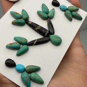 San Pedro Variscite & Turquoise Cabochon Set #1269 – Nevada Variscite, Green and Blue Turquoise Mix, Jewelry Making Supply, Statement Set