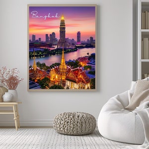 Bangkok wall art, thailand art modern, bangkok photography, thailand travel gift, bangkok art print, thailand skyline poster