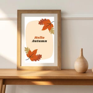 Impresión digital de hojas naranjas de otoño, arte de pared minimalista, decoración de temporada, póster de Hola otoño, decoración del hogar