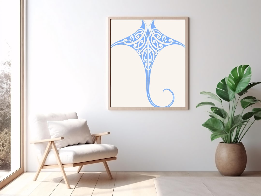 Manta Ray Digital Wall Art Poster, Coastal Print, Retro Ocean Print ...