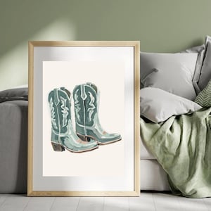 Sage Cowgirl Boots Print, Sage Green wall art, Coastal cowgirl digital wall art, Cottage core decor, western cowboy boots poster