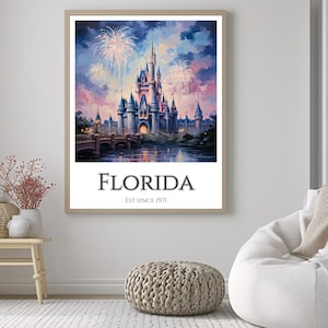 Disney World Florida print, Cinderella castle poster, watercolour disney poster, disney orlando, disneyland parks souvenir, travel