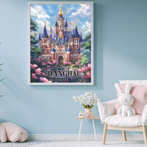 Disneyland Shanghai poster, disney castle print, disney poster, disney lovers gift, travel art decor, Shanghai artwork