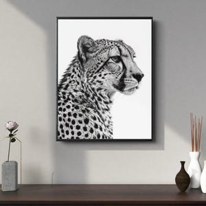 白黒チーターウォールアート、チーターポスター、高級ウォールアート、ビンテージ写真、ネコ科動物のウォールアート、大型猫愛好家へのギフト