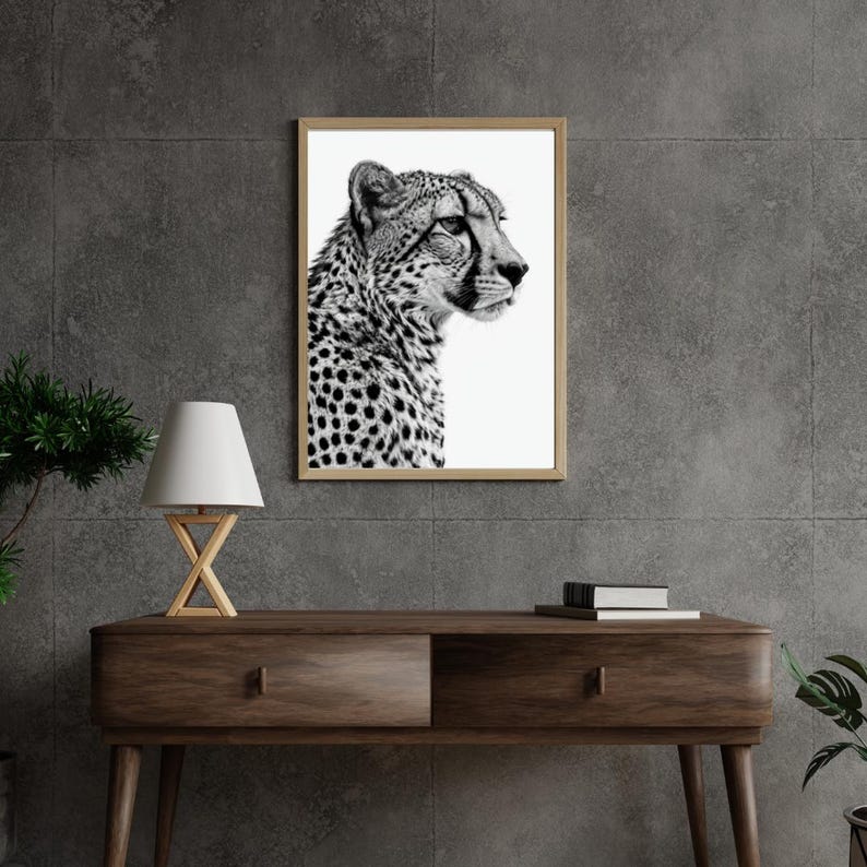 Black and White Cheetah Wall Art, Cheetah Poster, Luxury Wall Art