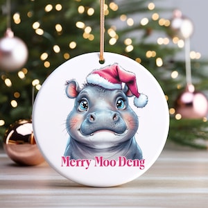 Moo Deng Christmas ornament, Moo Deng gifts, Moo Deng tree decoration, Merry Moo Deng Xmas decoration, cute viral hippo
