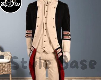 Ameri　NAPOLEON DETAIL FLARE COAT Napoleon Bonaparte Frock Coat in Black wool Regal Attire of