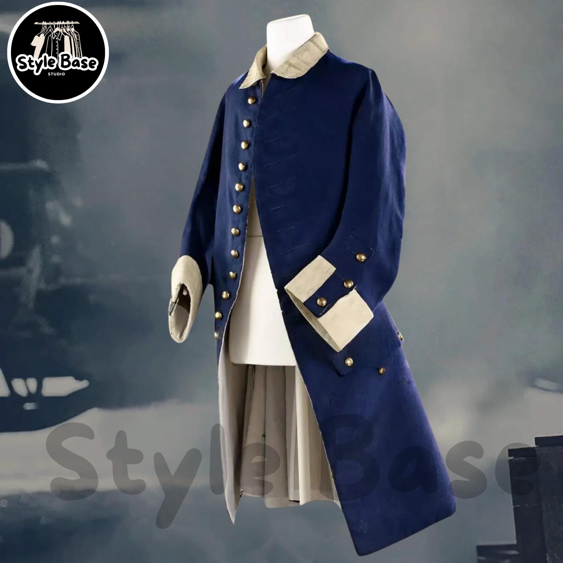 18世紀メンズブルーフロックコート - 海軍王立将校制服 - 独立戦争