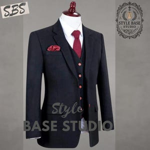 New Premium Men’s 3-Piece Suit – Custom Tailored Black Tweed Suit – Alfie Solomons & Thomas Shelby Inspired Suit – Peaky Blinders Style