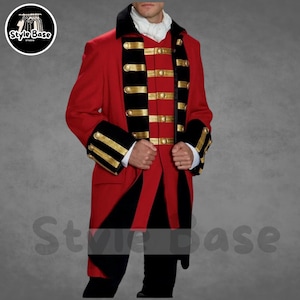 Men’s Red Pirate Jacket – Stylish Buccaneer Frock Coat – Pirates of the Caribbean Admiral-Inspired Coat - Reenactment And Theater Costume