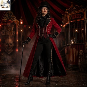 Women's Ringmaster Costume, Gothic Circus Tailcoat, Halloween Ringmaster Outfit, Victorian Cosplay Jacket