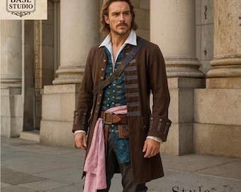 植民地時代の海賊コート - 男性用 18 世紀ネイビーブルーのフロック