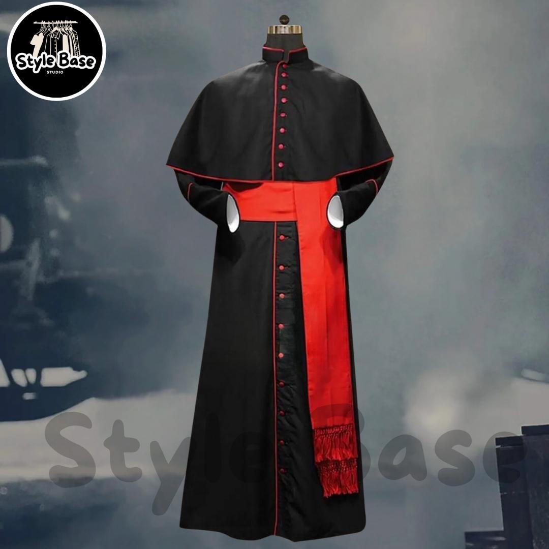 1900s French Catholic Priest Cassock Coat Black Wool Twill