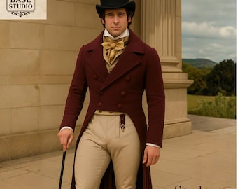 Frac marrone Regency - Giacca da gentiluomo su misura del XIX secolo - Costume da cosplay d'epoca