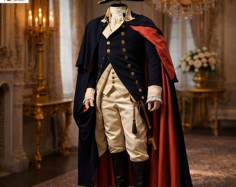 Men’s Napoleonic Style Tailcoat Suit, 18th Century Military Inspired Outfit, Regency Historical Costume