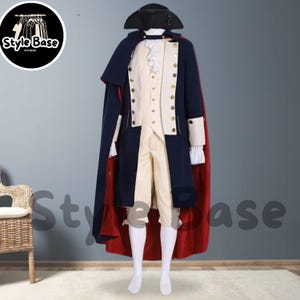 New George Washington Spies Uniform Coat - Navy Blue & Off-White Wool 1770s American Revolution War Jacket - Historical Halloween Costume