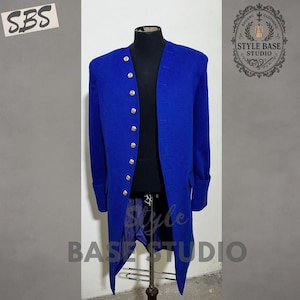 Novo casaco azul masculino do século XVIII - Traje colonial histórico - Traje Jamie Fraser - Casaco de cauda Regency - Jaqueta Cosplay Rococó