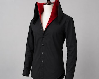 Men’s Gothic Black Shirt Set | Vampire Collar Formal Outfit | Alternative Fashion Wear