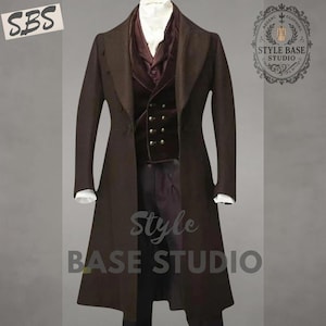 Brandneue Männer Colin Bridgerton Brauner Trenchcoat - Militär Gehrock - Kommunaloffizier Gehrock - 18.Jahrhundert Gehrock -80er Jahre Gehrock