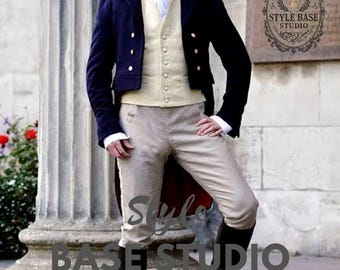 Men's Navy Blue Regency Tailcoat - 18th Century Regency Era Coat - Historical & Period Cosplay Costume