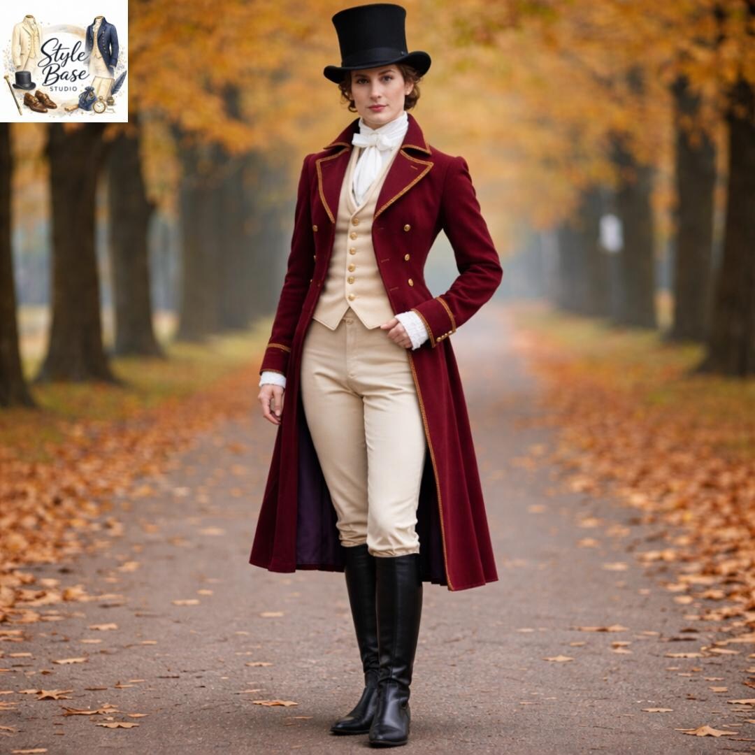 Victorian Ladies Riding Jacket Women's Burgundy Regency Tailcoat, Victorian Riding Coat, Historical ...