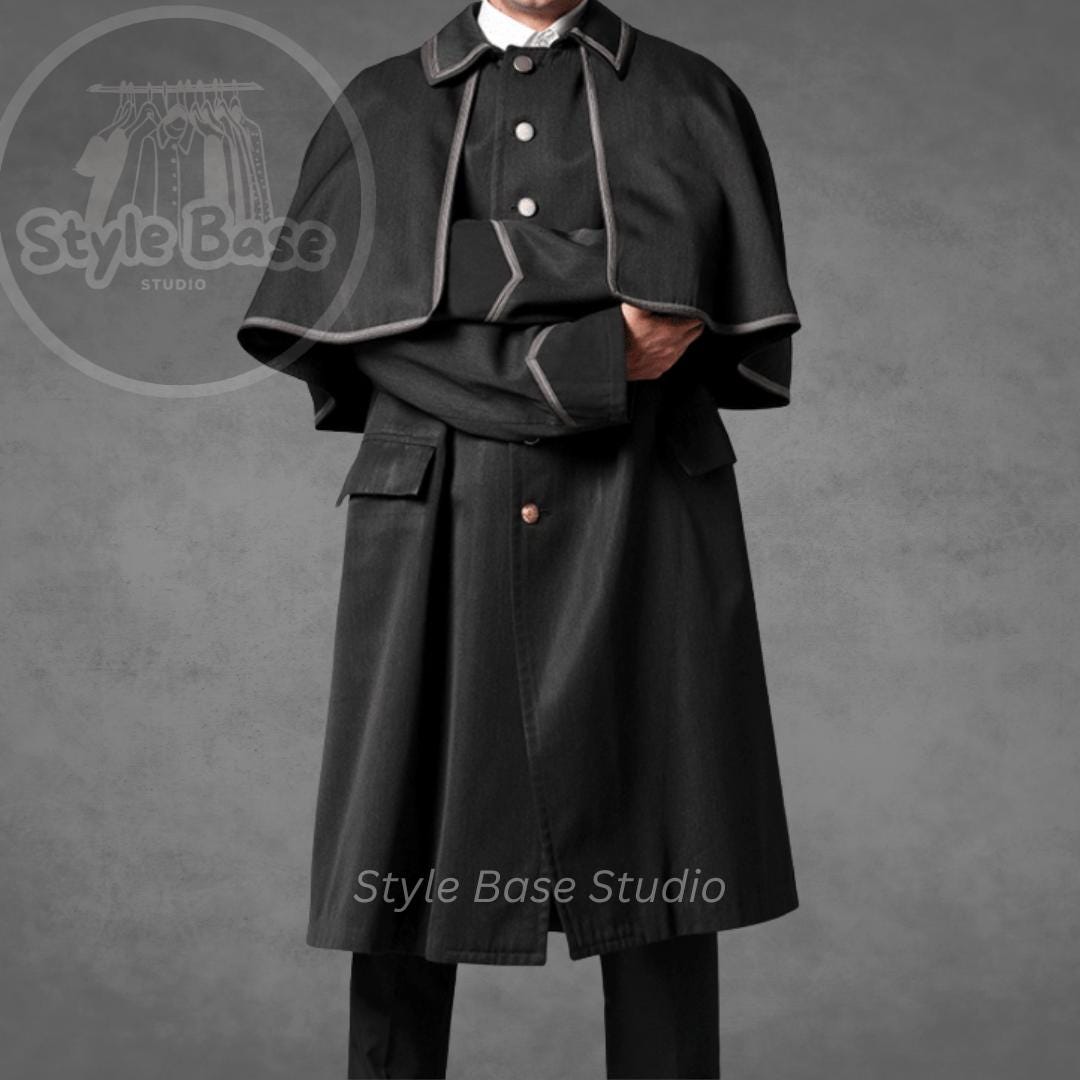 ゴ*リ様 OVERCOAT Cape Shoulder Overcoat - B Handmade Wool Inverness Cape Coat – Classic Coachmen Overcoat