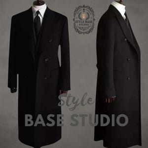 Men&#39;s Military-Style Black Wool Greatcoat - Double-Breasted Wool Long Winter Coat for Timeless Elegance and Sophisticated Fashion
