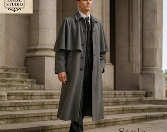 Men’s Inverness Cape Coat | Vintage Victorian Cloak Overcoat | Classic Wool Long Coat | Gentleman's Outerwear