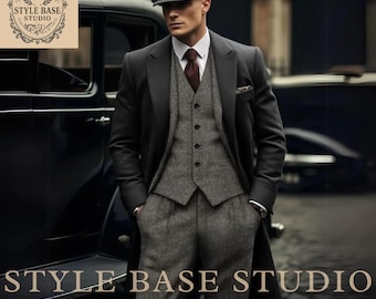 Men's 7-Piece Peaky Blinders Tweed Coat - Thomas Shelby Inspired Suit - Historical & Period Cosplay Costume