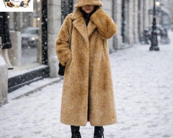 Abrigo largo de piel sintética para mujer / Abrigo de peluche de invierno / Abrigo de piel vegana / Ropa de abrigo de invierno cálida