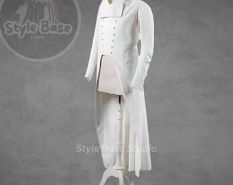 Frac Regency de lana blanca para hombre - Chaqueta militar victoriana personalizada