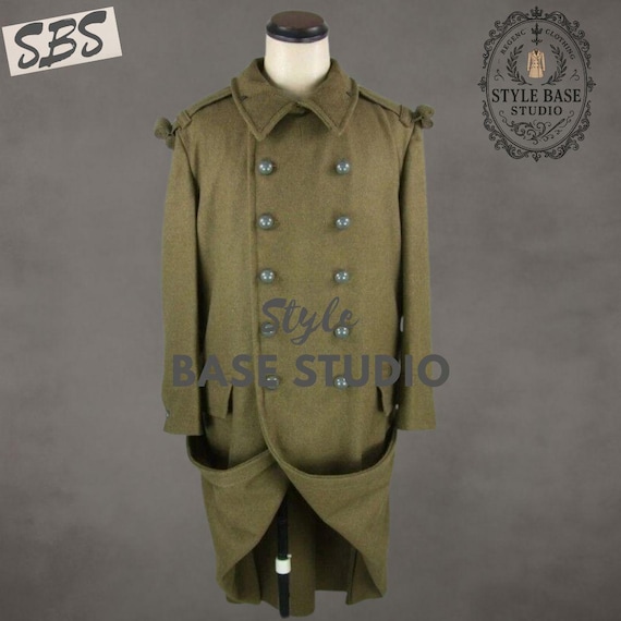 Men's WW2 France French M22 M35 Green Wool Long Coat - Historical