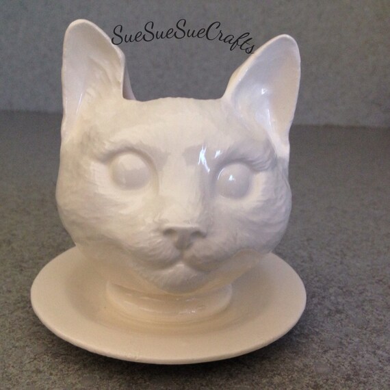Cat Doll head Planter with Saucer Wee White and Wonderful here Etsy