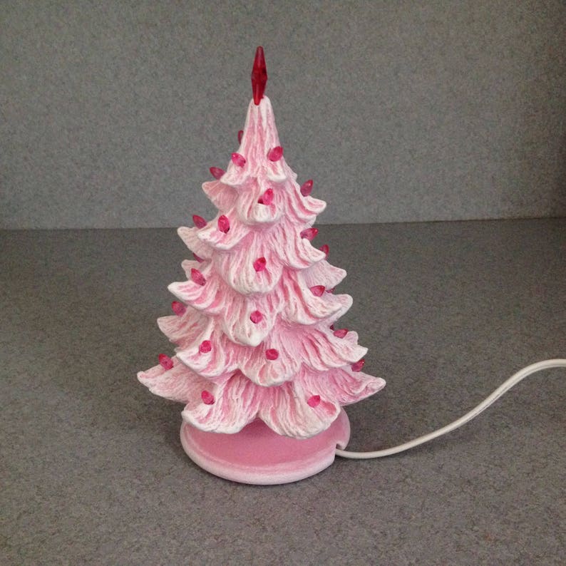 Christmas Tree Ceramic PINK stained lighted night light Small | Etsy