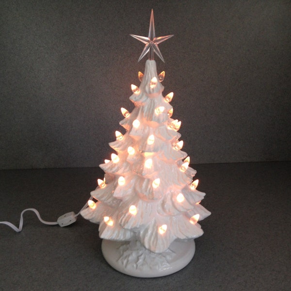 Traditional Wedding White Ceramic Christmas Tree with Lights. ....16 " #16WWmctLcs