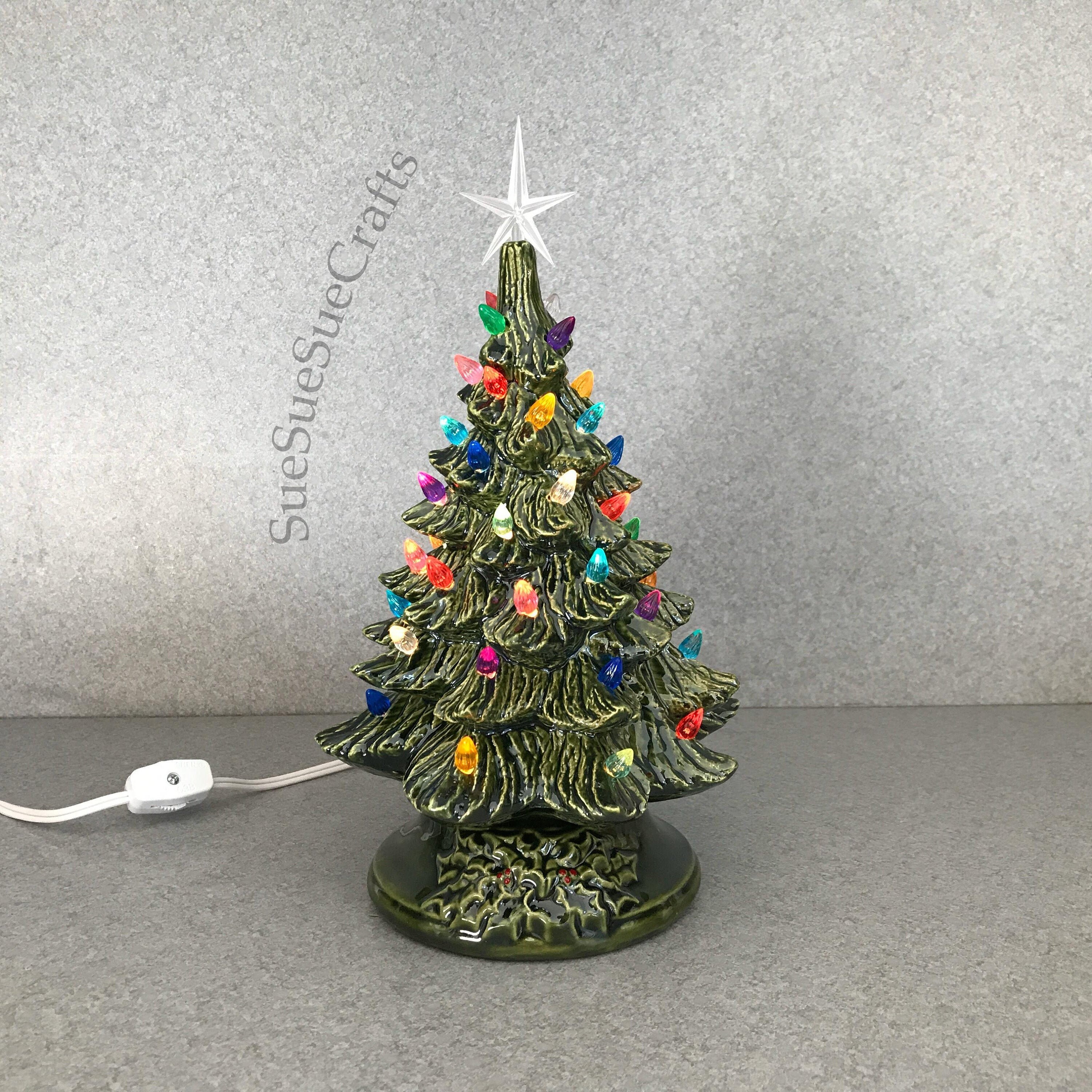 Ceramic Christmas Tree With Lights 11 Inches Green Glaze Etsy