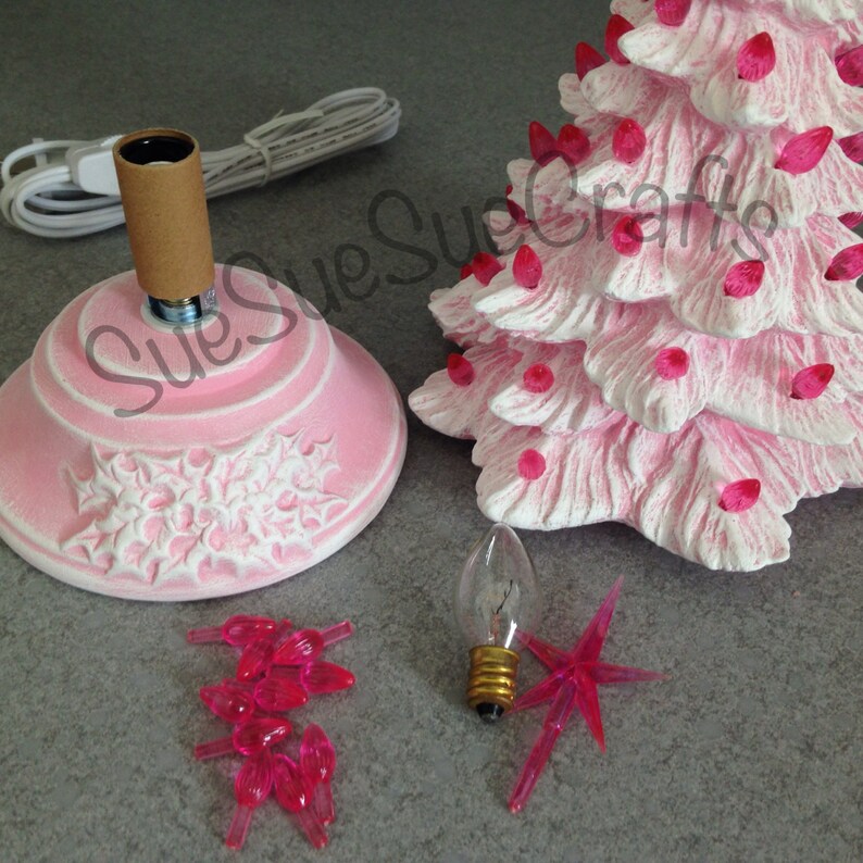 PINK Ceramic Christmas Tree with Lights 11 inches Etsy