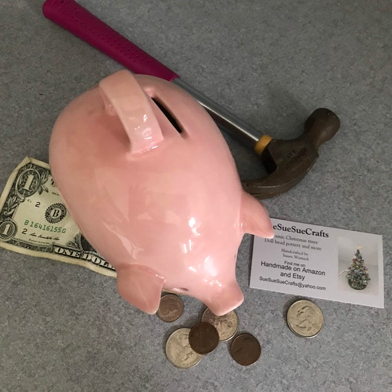 Break or shake Piggy bank Vintage Ceramic Pink Piggy Bank pink pig FREE SHIPPING