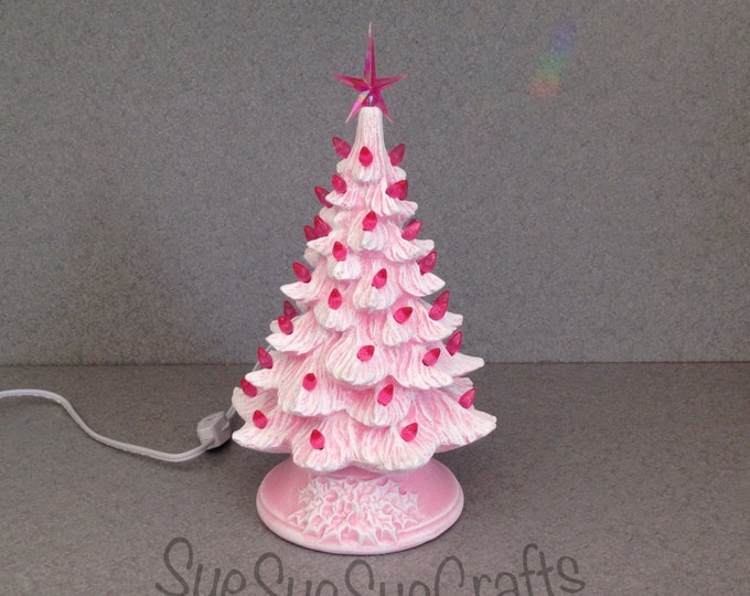 PINK Ceramic Christmas Tree With Lights 11 Inches Etsy