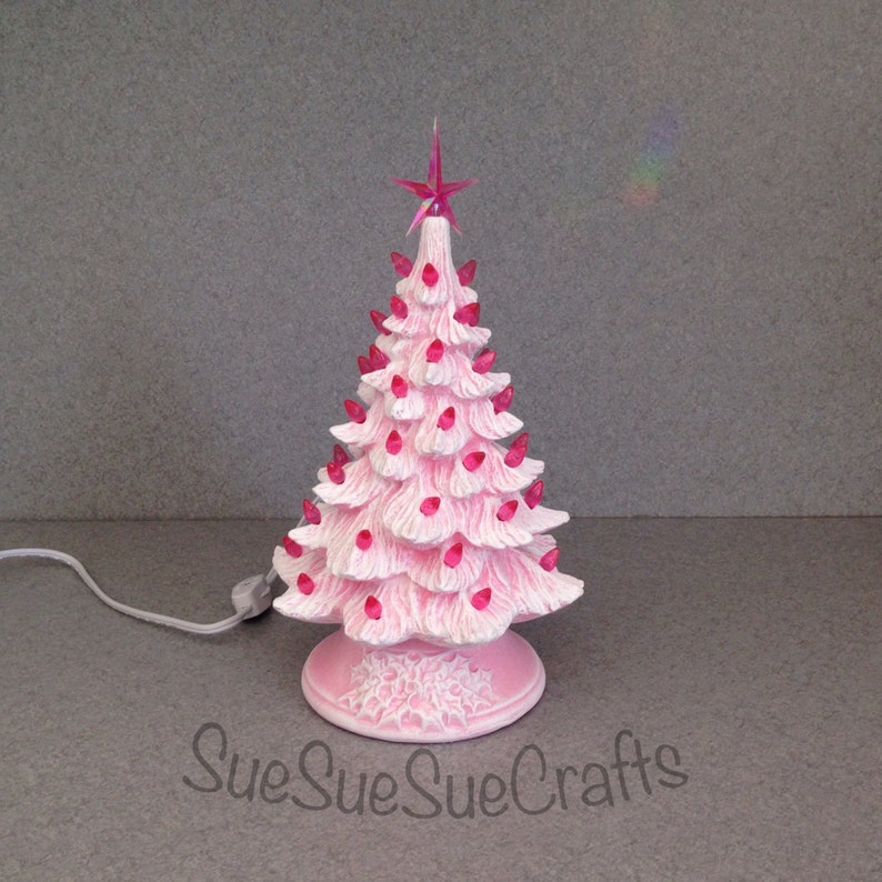 PINK Ceramic Christmas Tree with Lights 11 inches Etsy